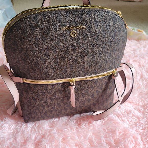 MICHAEL KORS Cindy MK Signature BROWN Large/ Backpack Bag Gold Logo Retails $298 main image 4